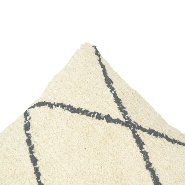 Handmade Moroccan Tufted Cotton Cushion Cover 45x45 cm | Cream & Black Geometric Pattern | Boho Decorative Pillow Cover