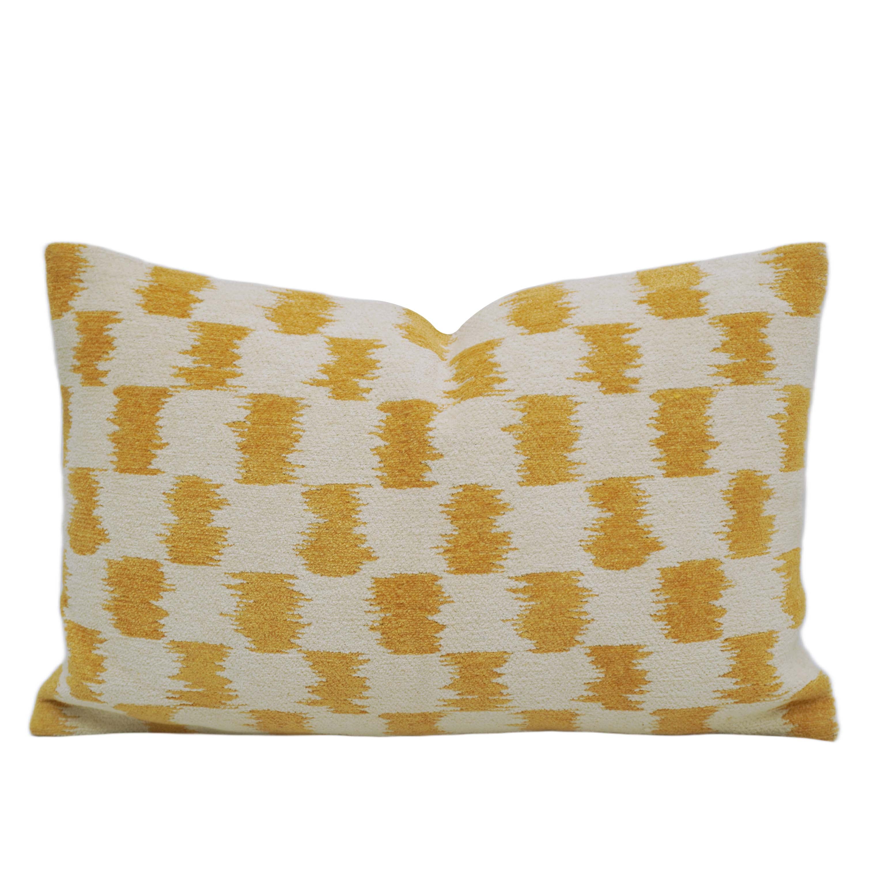 Ivory and mustard abstract woven jacquard cushion cover 35x50 cm
