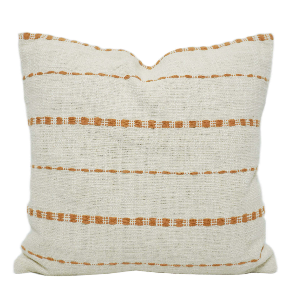 Ivory & Terracotta Stripe Handwoven Cotton Cushion Cover 45x45 cm