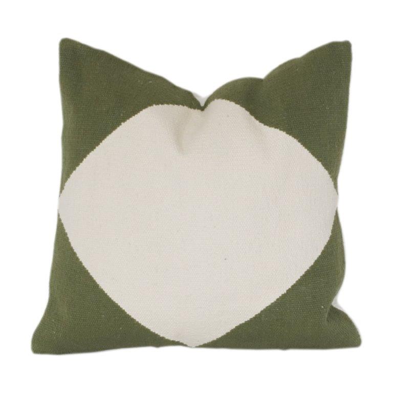 Minimalistisches Herz-Design Baumwoll-Kissenbezug | Grün & Elfenbein Dekokissenhülle | Moderne Ästhetik Wohnkultur - Bulk manufacturer & supplier from Panipat, India
