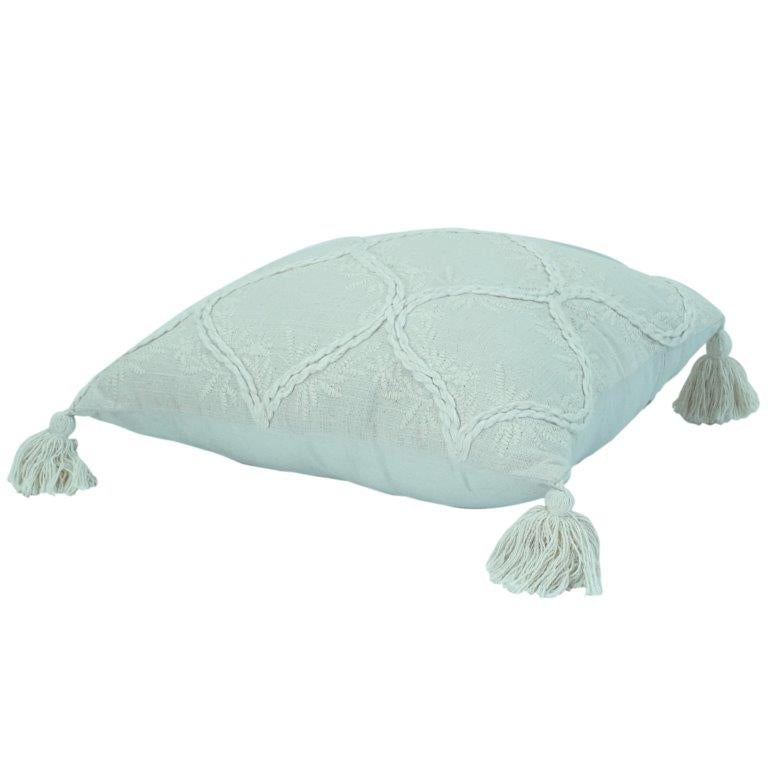 Housse de coussin en coton brodé ivoire avec pompons | Motif géométrique texturé | Décoration intérieure bohème chic 45x45 cm - Bulk manufacturer & supplier from Panipat, India
