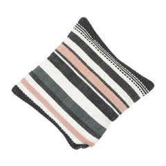 Woven Striped Cotton Cushion Cover | Textured Boho Black, Beige & Blush Pillow Case | 18x18 Inch Decorative Throw Cushion