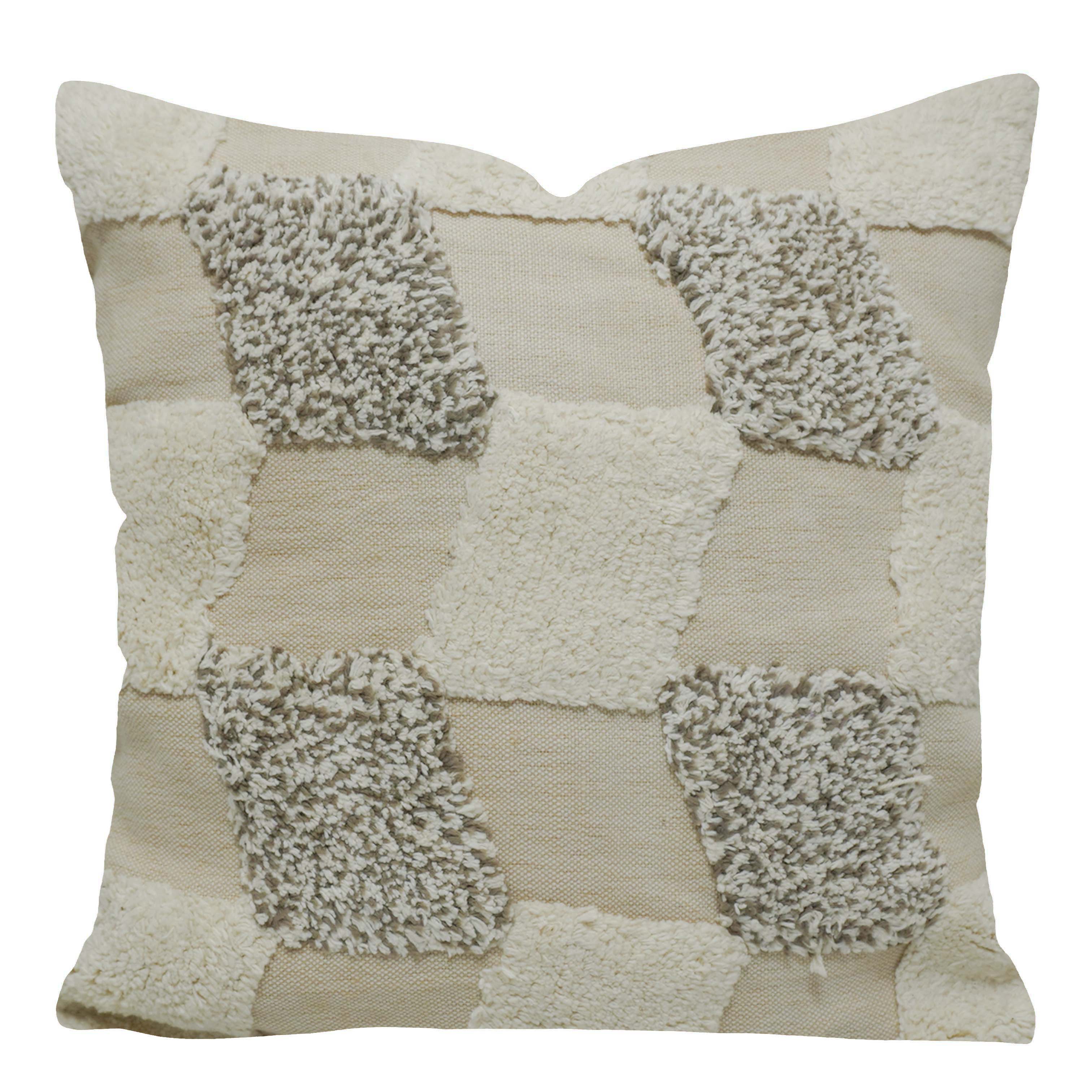 Handcrafted Tufted Cotton Cushion Cover – Textured Geometric Patchwork Design, Cream & Beige, 45 x 45 cm