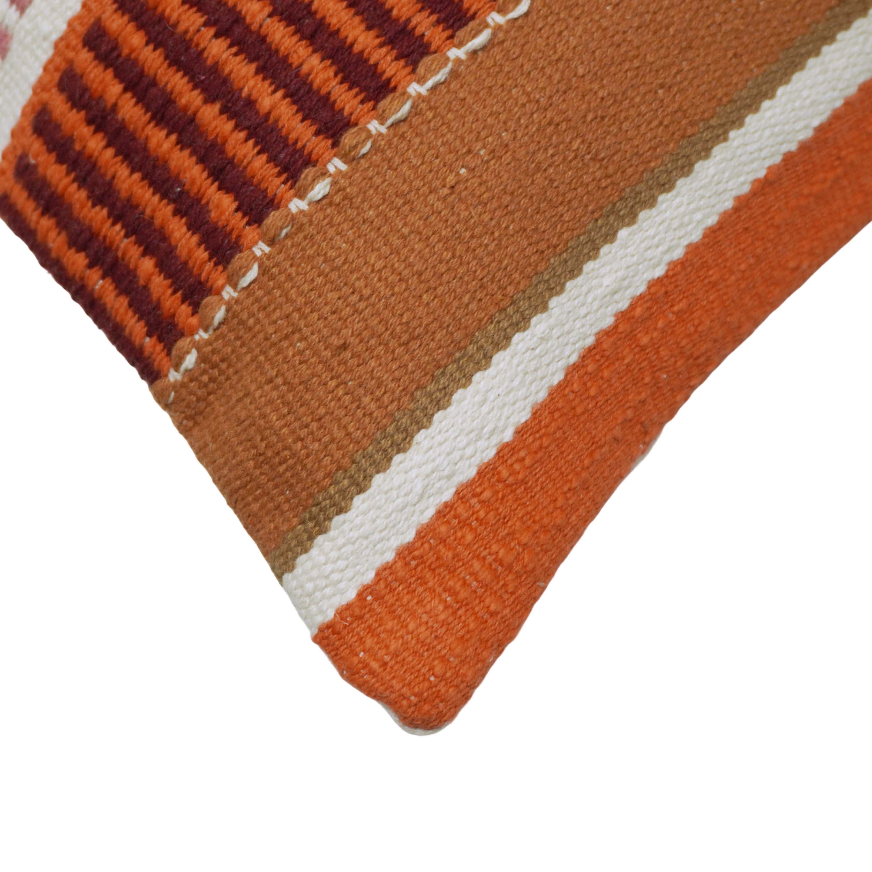 Handwoven Cotton Cushion Cover 35 x 50 cm – Rust & Terracotta Striped Textured Design
