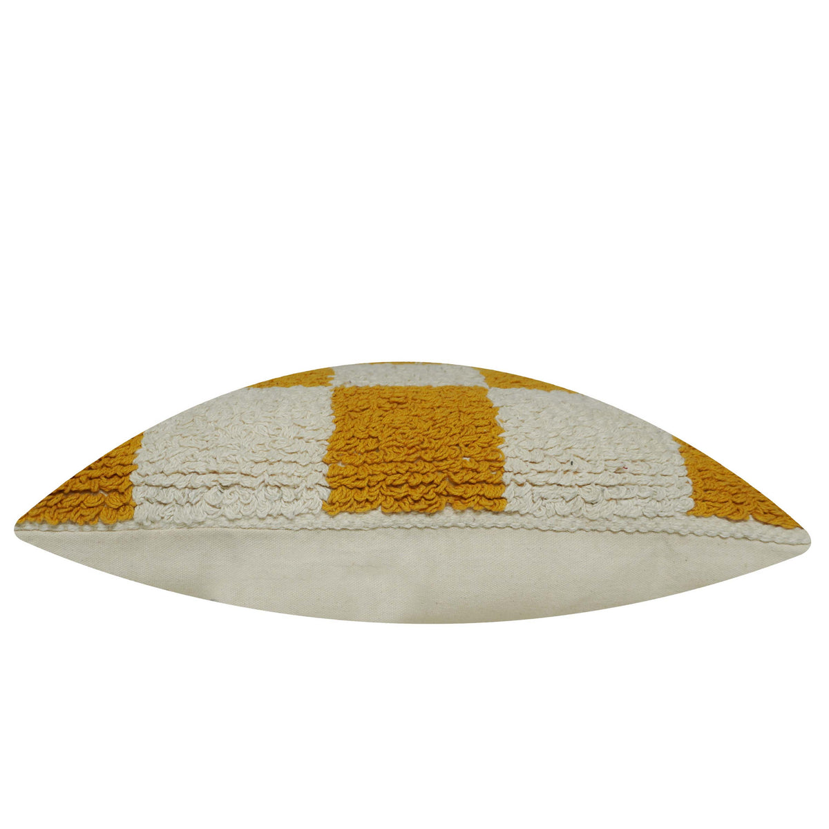 Machine Tufted Cotton Cushion Cover 45x45 cm – Mustard & Ivory Checkered Textured Design
