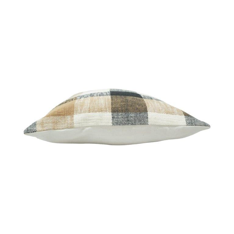 Handwoven Checkered Cotton Cushion Cover 45x45 cm | Beige, Ivory & Charcoal Plaid Decorative Pillow Cover - Bulk manufacturer & supplier from Panipat, India