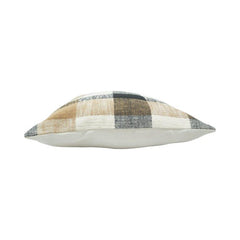 Handwoven Checkered Cotton Cushion Cover 45x45 cm | Beige, Ivory & Charcoal Plaid Decorative Pillow Cover