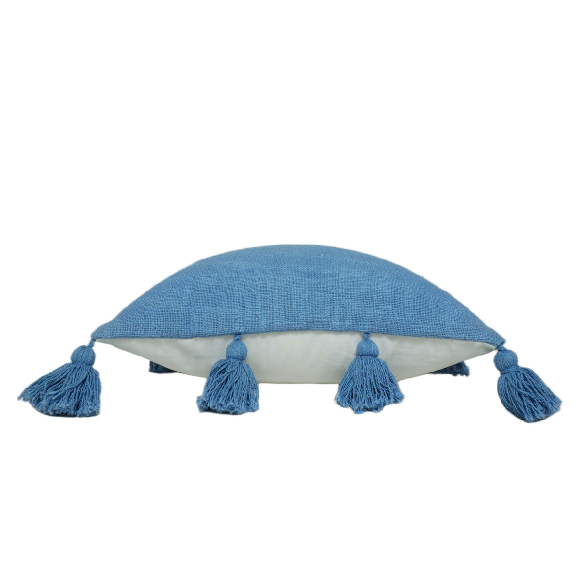 Blue Slub Fabric Cushion Cover with Tassel Detailing – 45 x 45 cm (18 x 18 Inches)