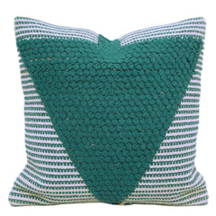 Handwoven Teal & White Textured Cotton Cushion Cover – 45 x 45 cm | Artisan Geometric Accent Pillow