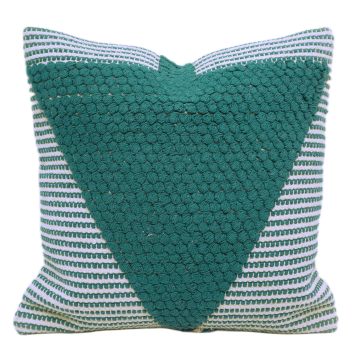 Handwoven Teal & White Textured Cotton Cushion Cover – 45 x 45 cm | Artisan Geometric Accent Pillow