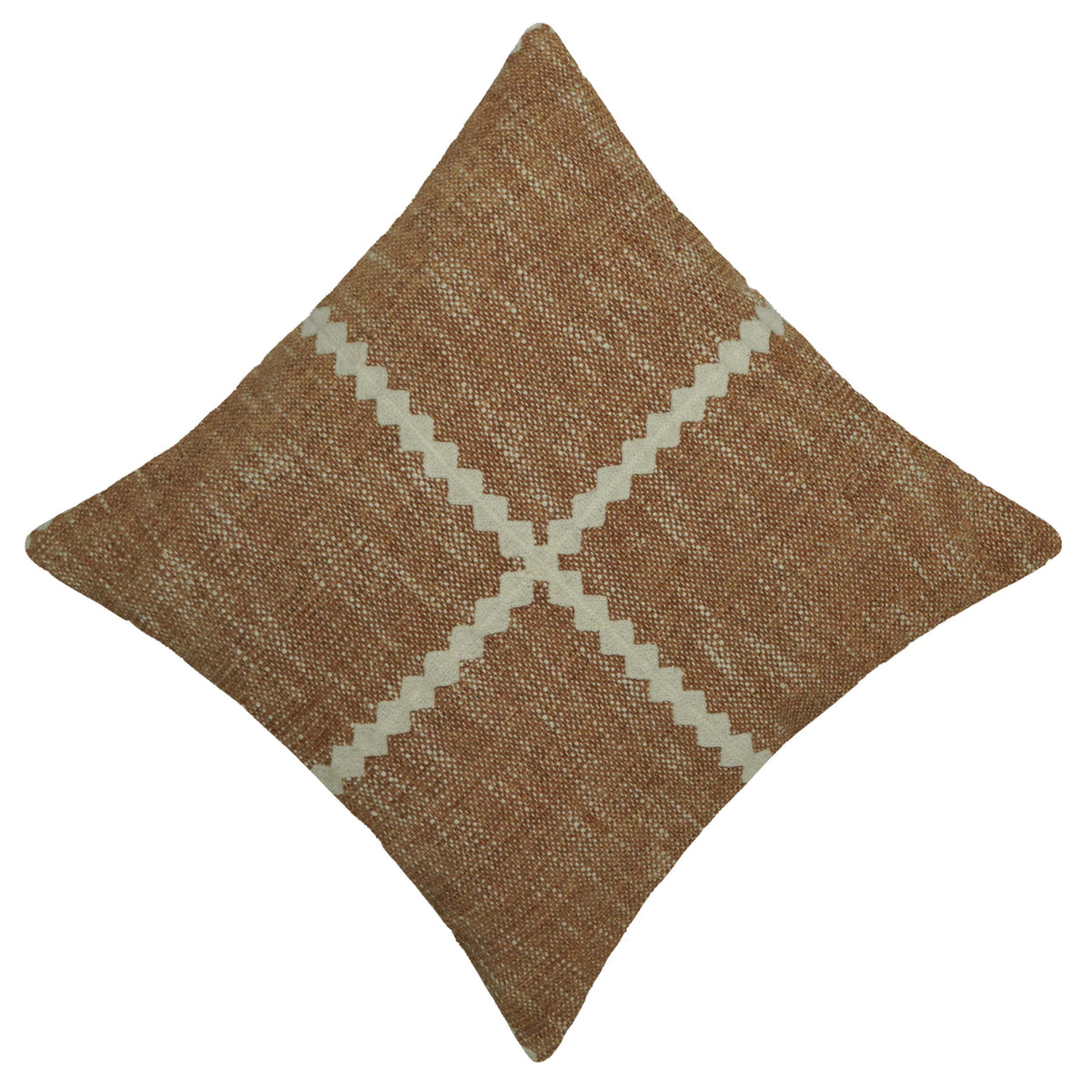 Handwoven Cotton Cushion Cover 45x45 cm | Brown & Ivory Geometric Woven Throw Pillow Cover | Textured Boho Farmhouse Decorative Cushion Cover | Concealed Zipper