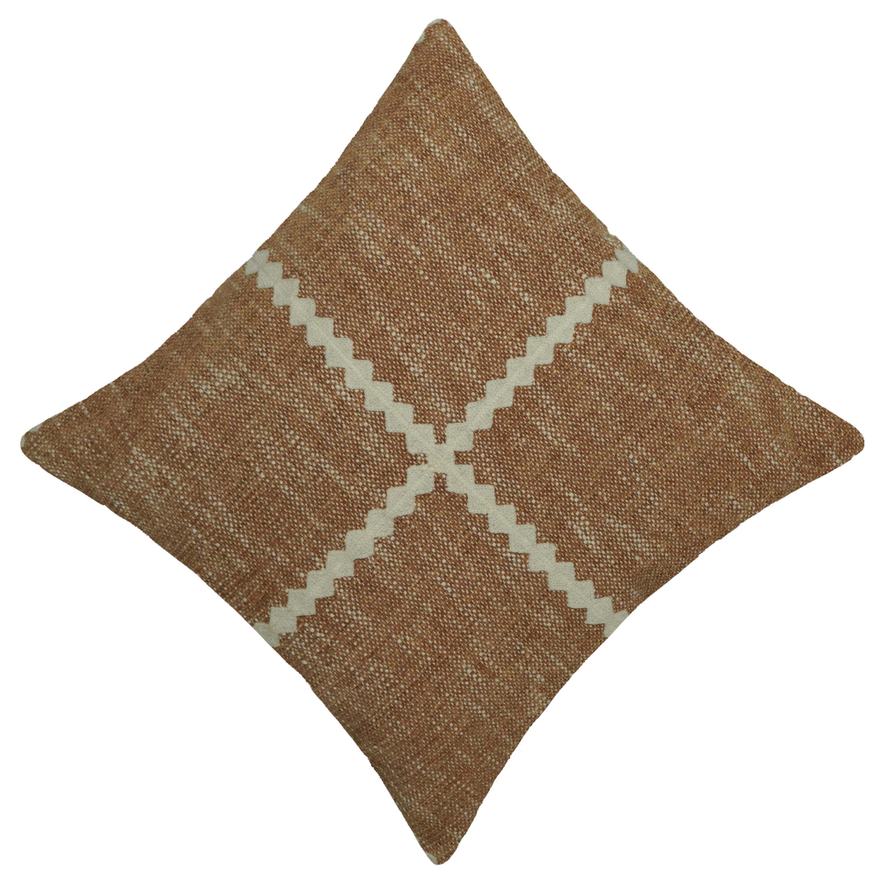 Handwoven Cotton Cushion Cover 45x45 cm | Brown & Ivory Geometric Woven Throw Pillow Cover | Textured Boho Farmhouse Decorative Cushion Cover | Concealed Zipper