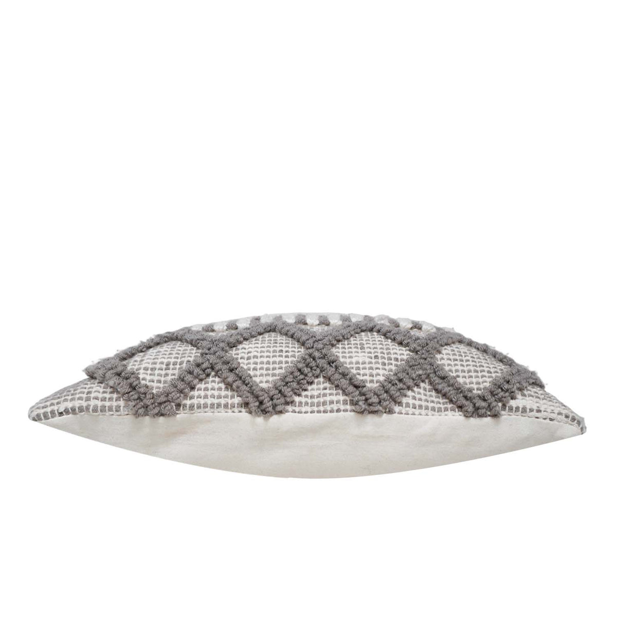 Handwoven Textured Polyester Cushion Cover 45x45 cm | Geometric Tufted Boho Decorative Throw Pillow Cover | Hidden Zipper | Grey & Ivory - Bulk manufacturer & supplier from Panipat, India