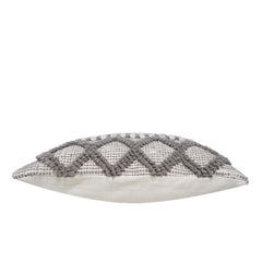 Handwoven Textured Polyester Cushion Cover 45x45 cm | Geometric Tufted Boho Decorative Throw Pillow Cover | Hidden Zipper | Grey & Ivory