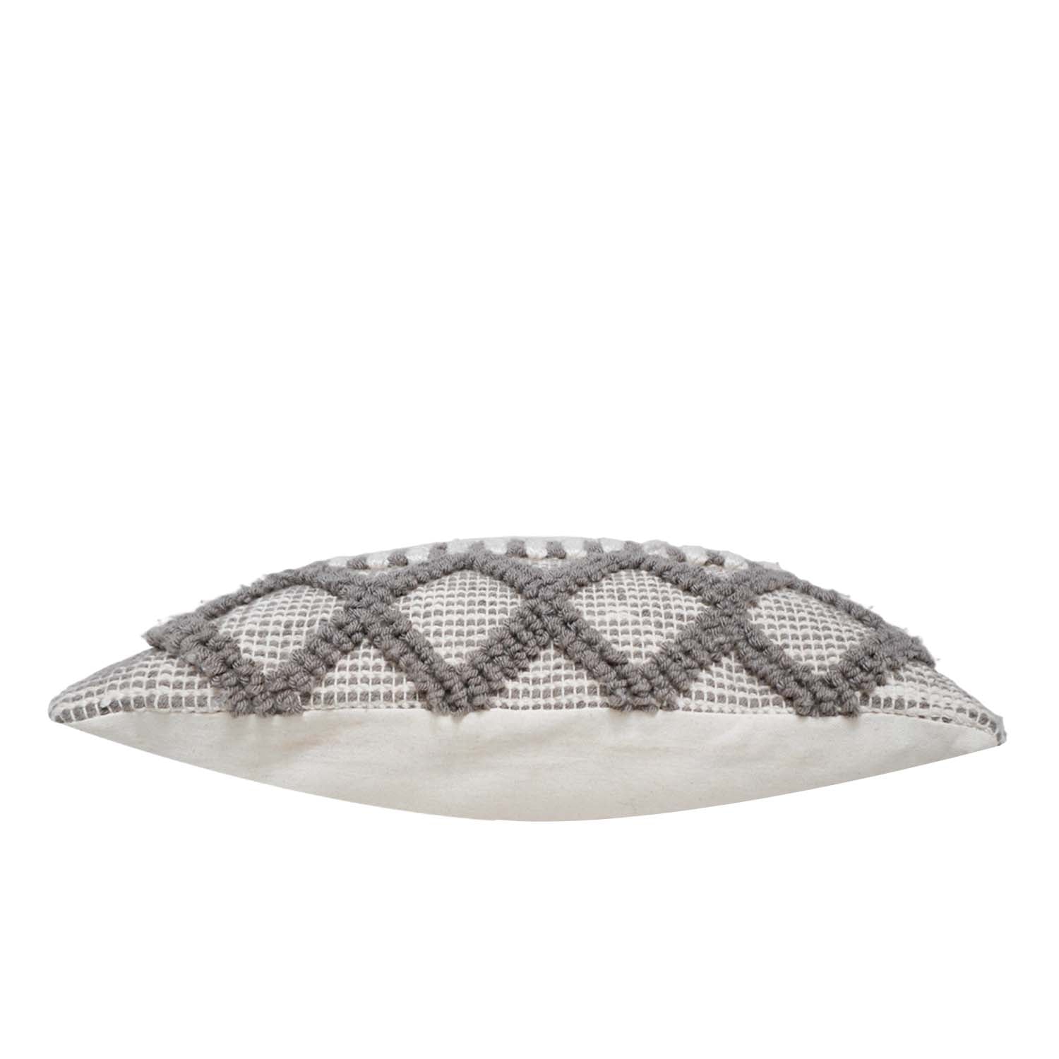 Handwoven Textured Polyester Cushion Cover 45x45 cm | Geometric Tufted Boho Decorative Throw Pillow Cover | Hidden Zipper | Grey & Ivory