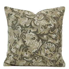 Handwoven Jacquard Cushion Cover 45 x 45 cm – Beige & Olive Floral Damask Design