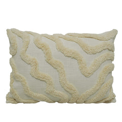 Handmade Tufted Cotton Cushion Cover 35x50 cm | Abstract Wave Textured Lumbar Pillow Cover | Cream Boho Decorative Cushion Cover with Hidden Zipper