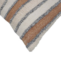 Handwoven Cotton Striped Cushion Cover 45x45 cm | Textured Tufted Boho Throw Pillow Cover | Neutral Beige, Ivory & Grey Decorative Cushion Cover with Hidden Zipper