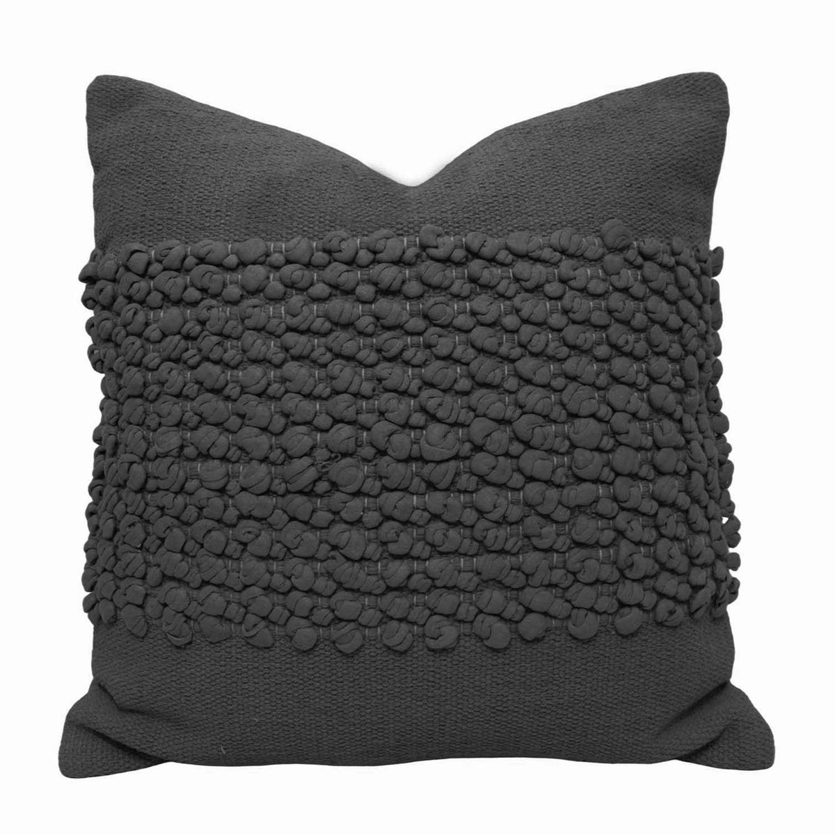 Handwoven Cotton Chindi Charcoal Cushion Cover – Textured Rustic Accent, 45 x 45 cm
