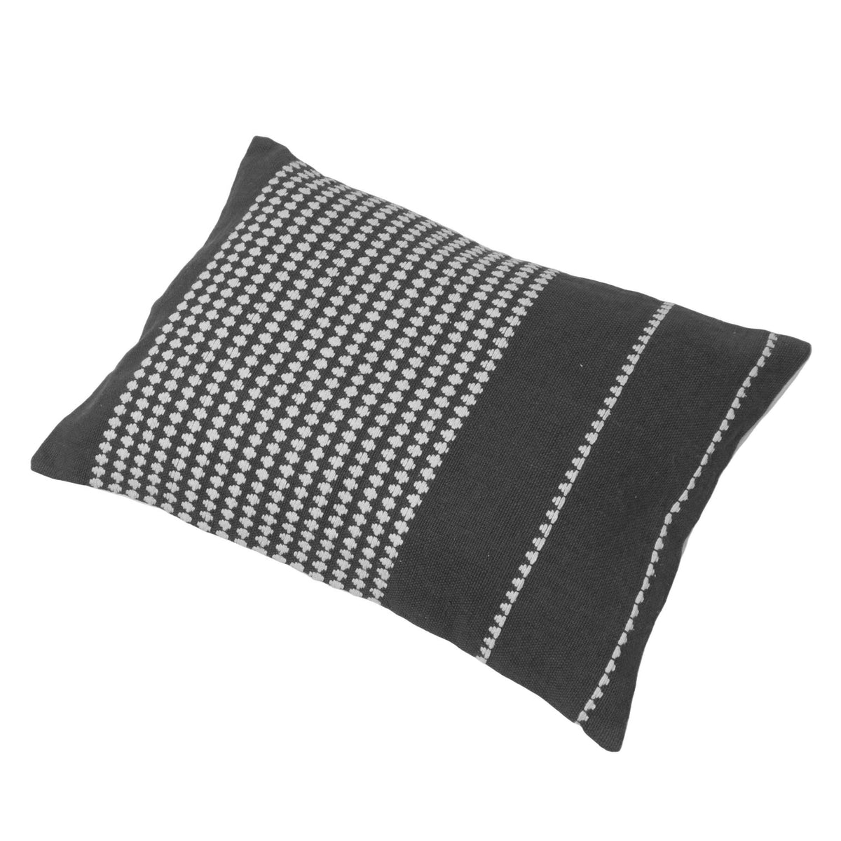 Handwoven Black & White Striped Cushion Cover – 35 x 50 cm | Textured Geometric Pattern