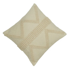 Handwoven Cotton Textured Cushion Cover 45x45 cm | Ivory Boho Geometric Tufted Throw Pillow Cover | Handmade Decorative Sofa Cushion with Hidden Zip