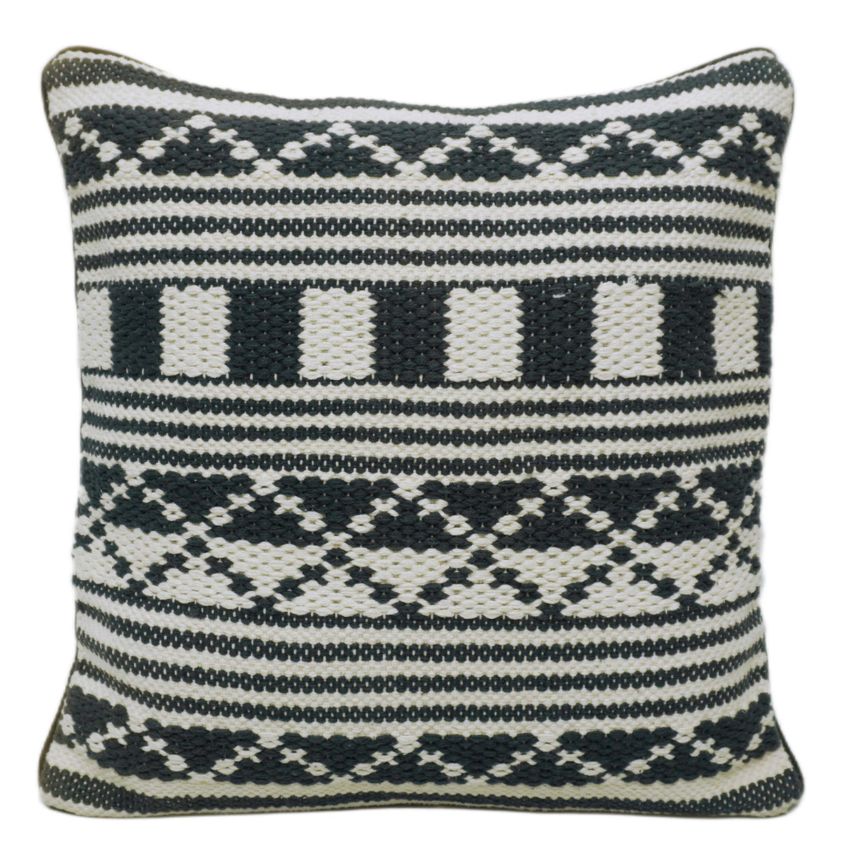 Handwoven Black & Ivory Cotton Cushion Cover – 45 x 45 cm