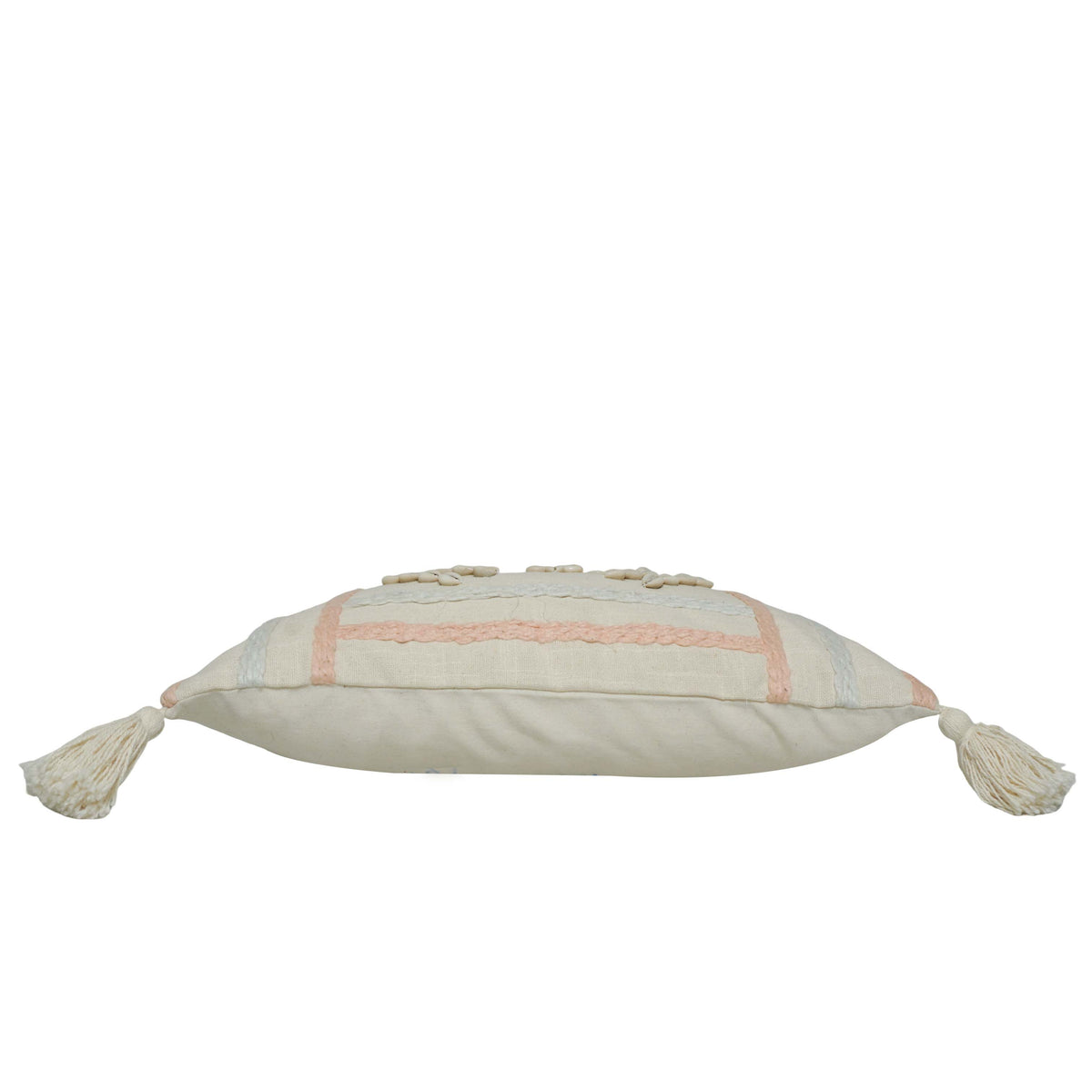 Handcrafted Cotton Cushion Cover with Shell Embellishments & Tassels | Decorative Lumbar Cushion Cover | 35 x 50 cm | Hidden Zipper
