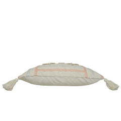 Handcrafted Cotton Cushion Cover with Shell Embellishments & Tassels | Decorative Lumbar Cushion Cover | 35 x 50 cm | Hidden Zipper