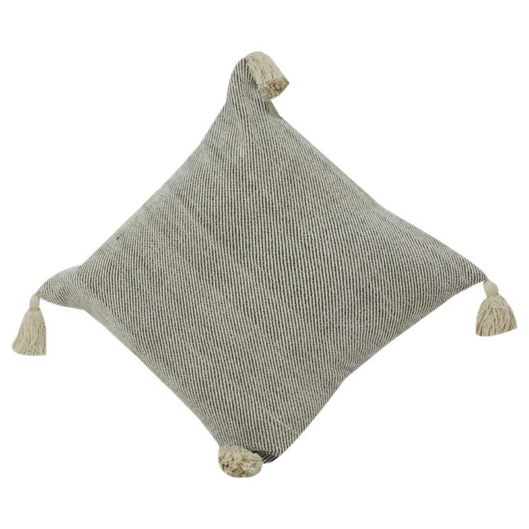 Textured Cotton Cushion Cover with Tassels | Minimalist Neutral Throw Pillow Cover | 18x18 Inch Decorative Sofa Cushion - Bulk manufacturer & supplier from Panipat, India