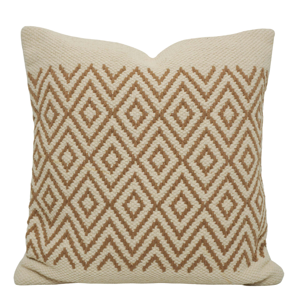 Handwoven Cotton Cushion Cover 45x45 cm | Geometric Diamond Pattern | Textured Woven Decorative Throw Pillow Cover | Beige & Natural | Hidden Zip | Boho Home Décor