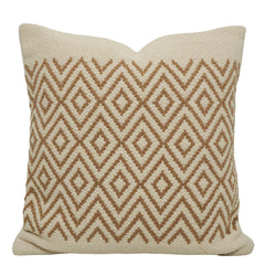 Handwoven Cotton Cushion Cover 45x45 cm | Geometric Diamond Pattern | Textured Woven Decorative Throw Pillow Cover | Beige & Natural | Hidden Zip | Boho Home Décor