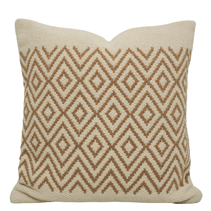 Handwoven Cotton Cushion Cover 45x45 cm | Geometric Diamond Pattern | Textured Woven Decorative Throw Pillow Cover | Beige & Natural | Hidden Zip | Boho Home Décor