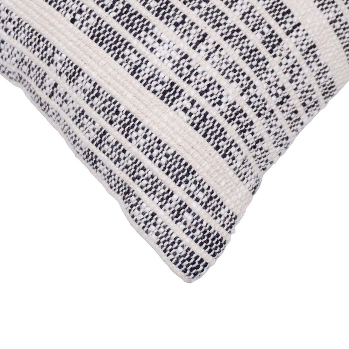 Handwoven Black & Ivory Cotton Cushion Cover 45x45 cm | Modern Striped Textured Throw Pillow Cover | Handmade Home Décor - Bulk manufacturer & supplier from Panipat, India