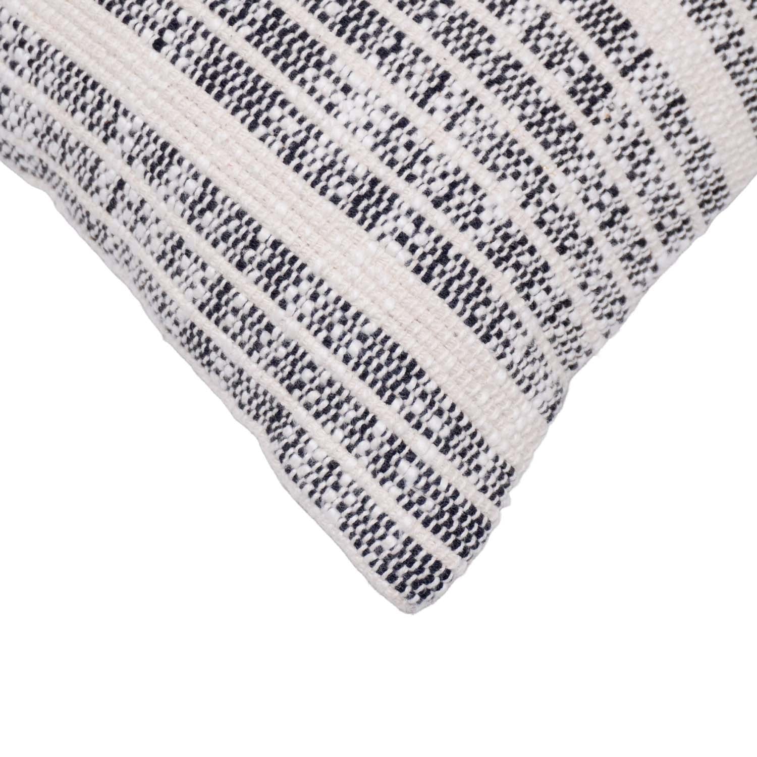 Handwoven Black & Ivory Cotton Cushion Cover 45x45 cm | Modern Striped Textured Throw Pillow Cover | Handmade Home Décor