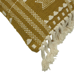 Handwoven Cotton Cushion Cover 45x45 cm | Mustard & Ivory Geometric Woven Throw Pillow Cover | Boho Decorative Cushion Cover with Hidden Zip