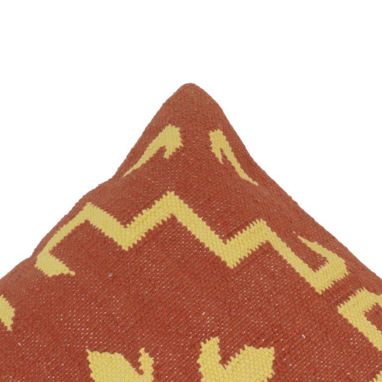 Handmade Kilim Cushion Cover 45x45 cm | Rust Red Geometric Woven Pillow Cover | Artisan Cotton Decorative Cushion - Bulk manufacturer & supplier from Panipat, India
