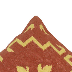 Handmade Kilim Cushion Cover 45x45 cm | Rust Red Geometric Woven Pillow Cover | Artisan Cotton Decorative Cushion