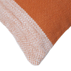 Handmade Cotton Striped Cushion Cover 35x50 cm | Rust Orange & Natural White Lumbar Pillow Cover | Woven Decorative Cushion for Sofa, Bed & Living Room