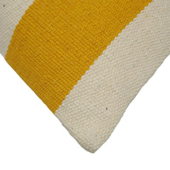 Handwoven Cotton Cushion Cover 45x45 cm – Mustard Yellow & Ivory Striped Decorative Cushion Cover | Modern Boho Woven Throw Pillow Cover with Concealed Zip