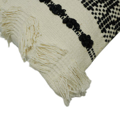 Handwoven Black & Ivory Geometric Textured Cushion Cover with Tassels – 45 x 45 cm