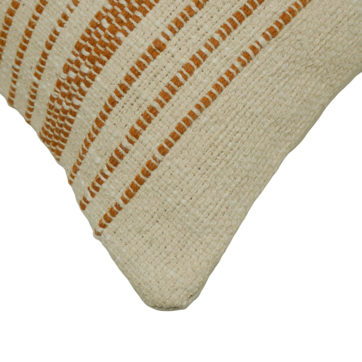 Handwoven Cotton Cushion Cover 45x45 cm | Beige & Mustard Striped Woven Throw Pillow Cover | Boho Farmhouse Decorative Cushion Cover | Hidden Zip | 100% Cotton