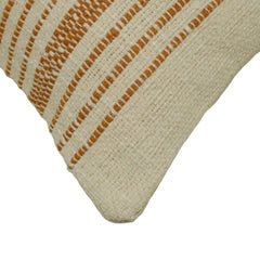 Handwoven Cotton Cushion Cover 45x45 cm | Beige & Mustard Striped Woven Throw Pillow Cover | Boho Farmhouse Decorative Cushion Cover | Hidden Zip | 100% Cotton