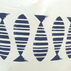 Nautical Fish Print Cotton Cushion Cover – Blue Striped Marine Design | 45 x 45 cm