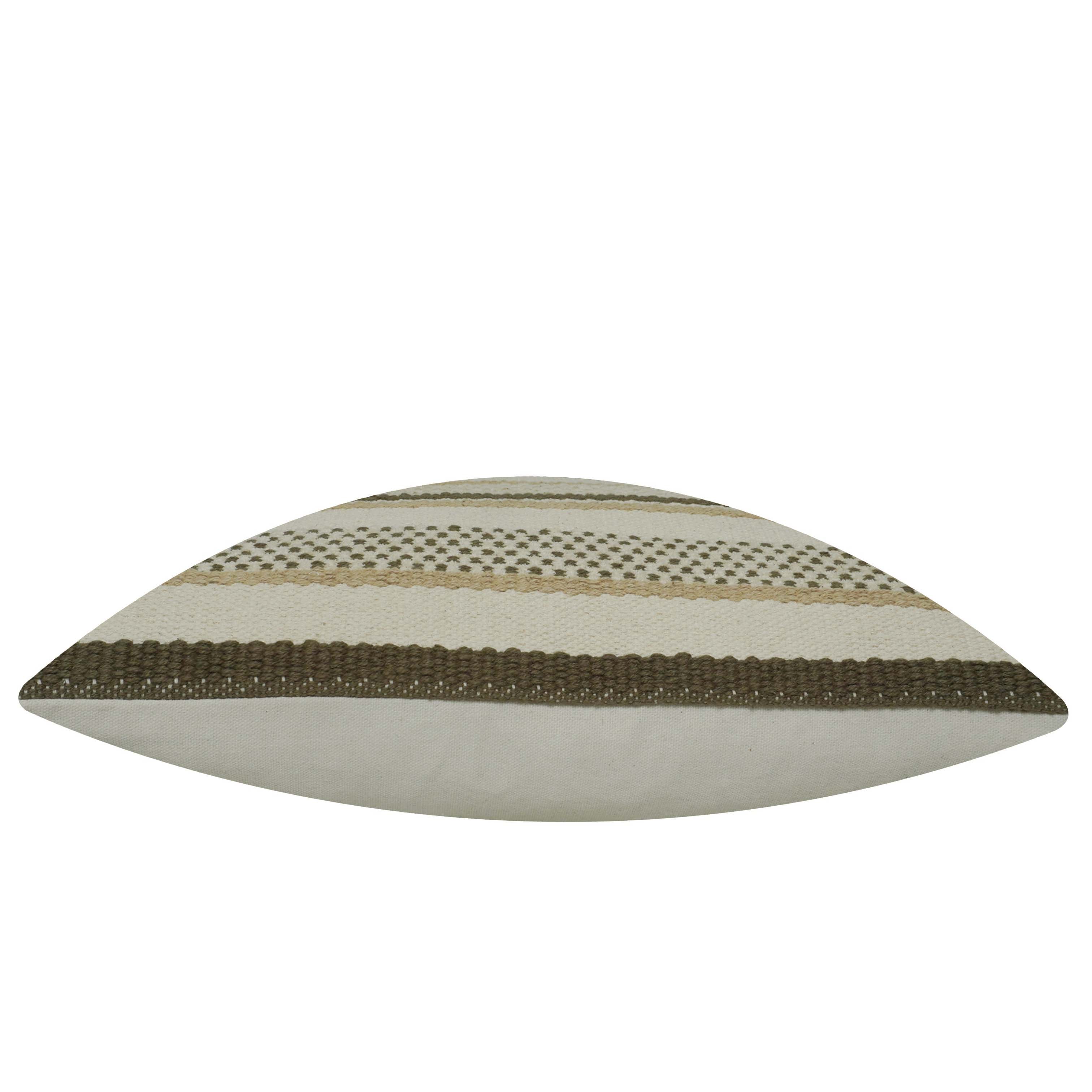 Handwoven Cotton Cushion Cover 45x45 cm – Textured Striped Boho Design in Beige & Olive