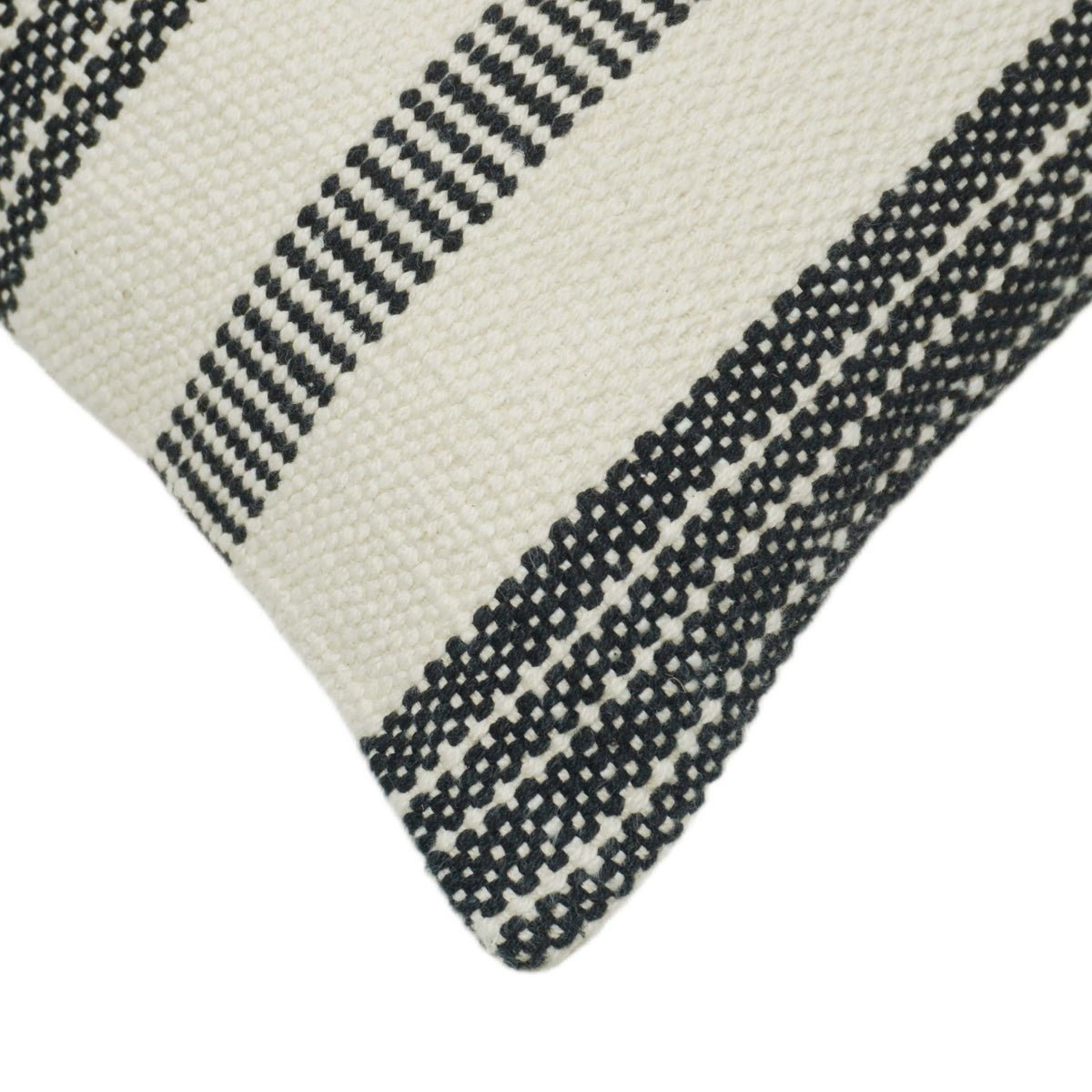 Black and white striped handwoven cushion cover 45x45 cm