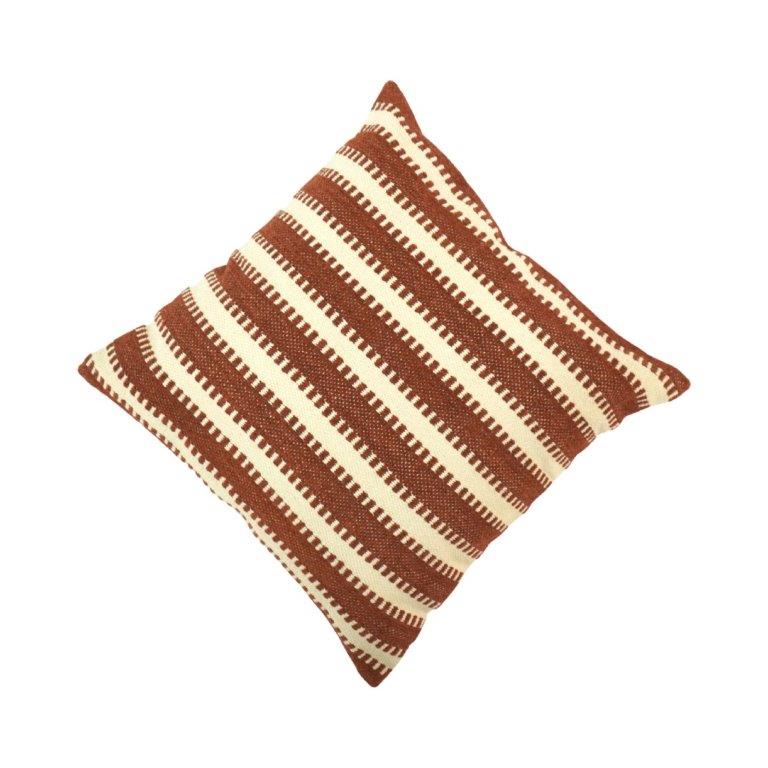 Handwoven Striped Cotton Cushion Cover | Rust & Ivory Boho Pillow Cover | 45x45 cm Decorative Cushion