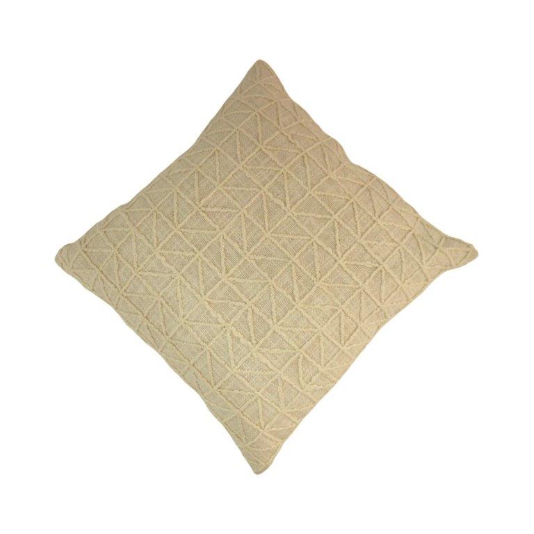 Geometric Embroidered Cotton Cushion Cover – Beige Textured Throw Pillow Cover 45x45 cm - Bulk manufacturer & supplier from Panipat, India