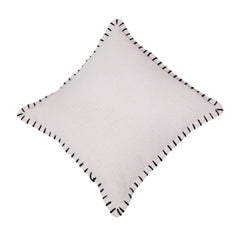 Hand Embroidered Cotton Cushion Cover 45x45 cm – Ivory Textured Throw Pillow Cover with Black Blanket Stitch Border | Modern Minimalist Home Décor