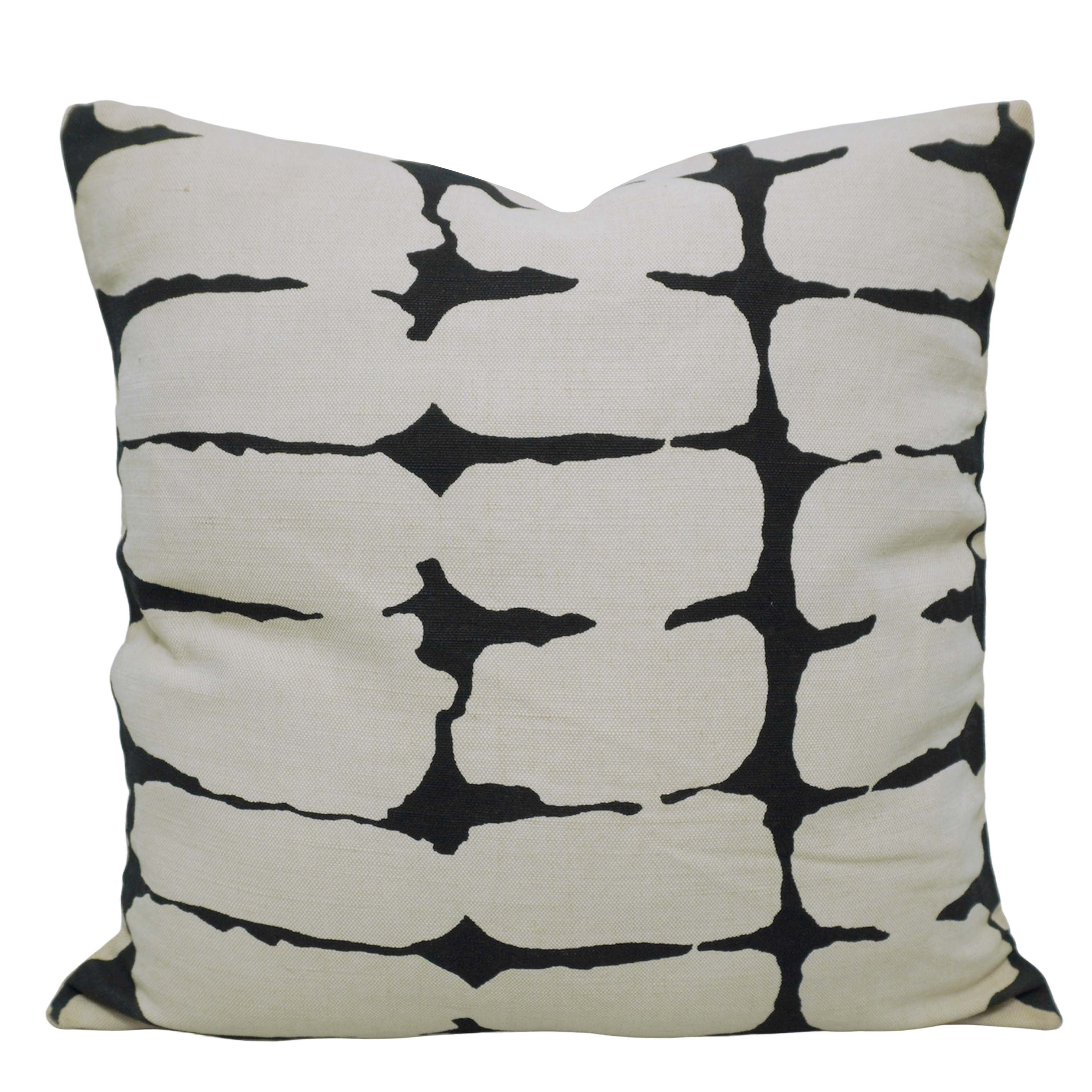 Abstract Black & Ivory Printed Cotton Cushion Cover 45x45 cm | Modern Geometric Decorative Throw Pillow Cover with Hidden Zipper