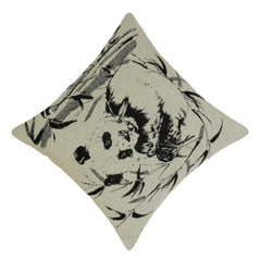 Panda Jacquard Cushion Cover 45x45 cm | Cotton Woven Decorative Throw Pillow Cover | Black & Natural Animal Design | Hidden Zip | Sofa, Bed & Living Room Décor